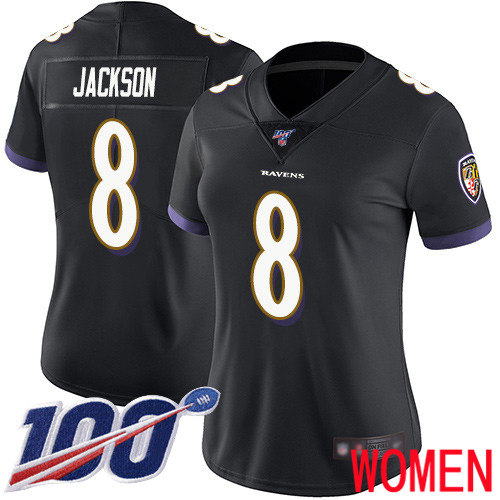 Baltimore Ravens Limited Black Women Lamar Jackson Alternate Jersey NFL Football #8 100th Season Vapor Untouchable